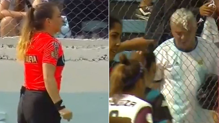 بالفيديو: في لقطة نادرة.. حكم امرأة تطرد مشجعا خارج أسوار الملعب!