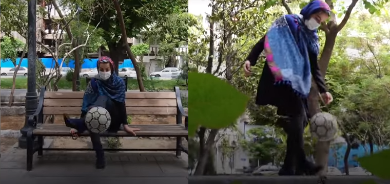 بالفيديو..فتاة محجبة تستعرض مهاراتها الكروية على سطح منزلها