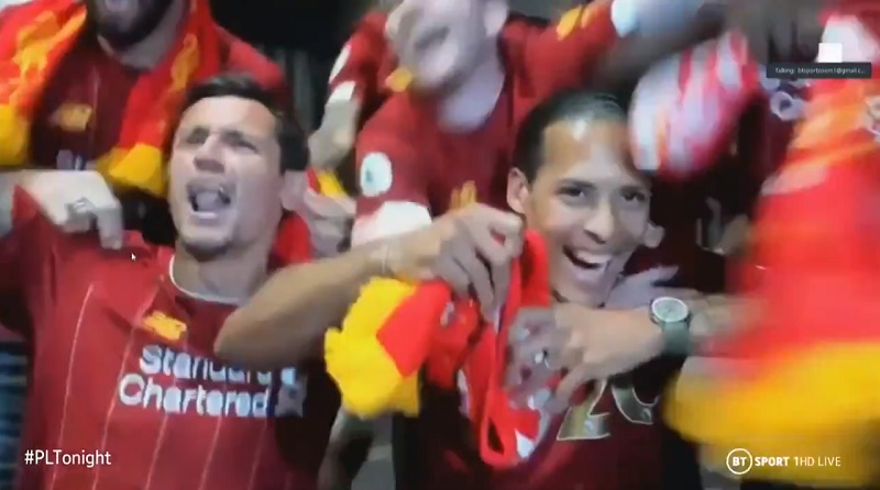 شاهد: احتفالات لاعبي ليفربول بهدف حسم لقب الدوري الإنجليزي‎
